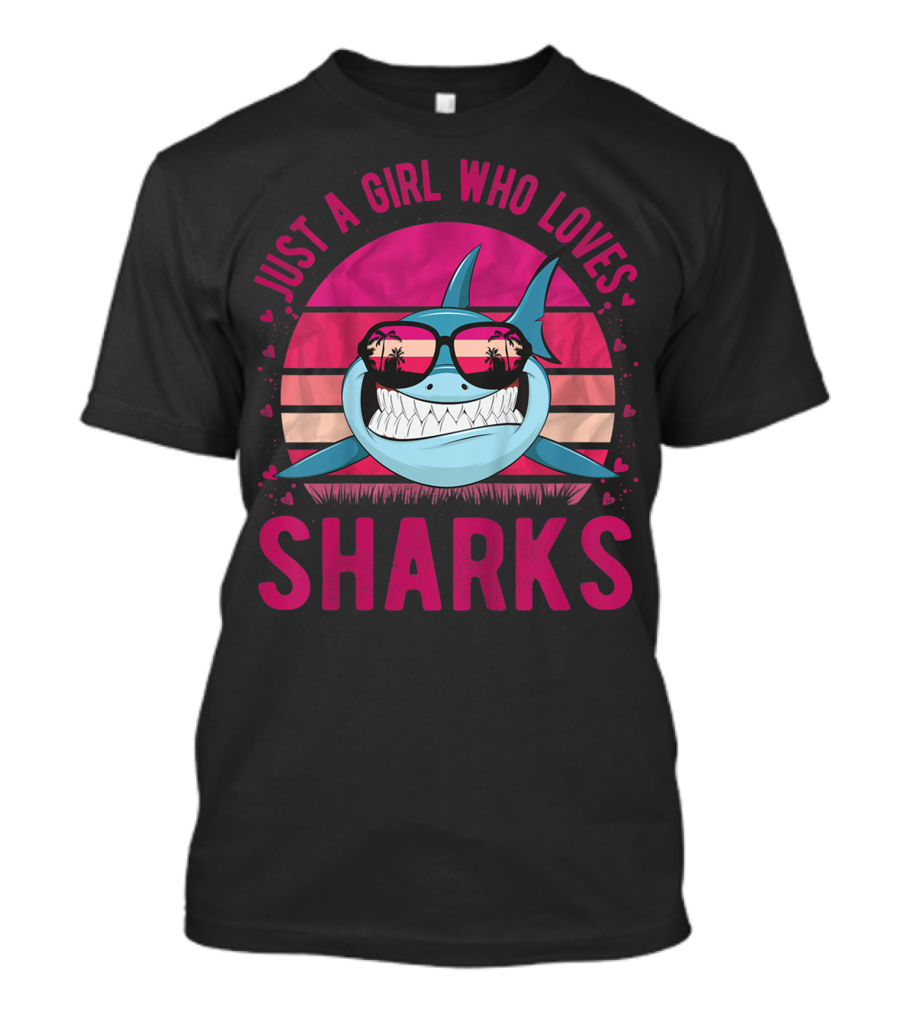 Just A Girl Who Loves Sharks Retro Sunset T-Shirt
