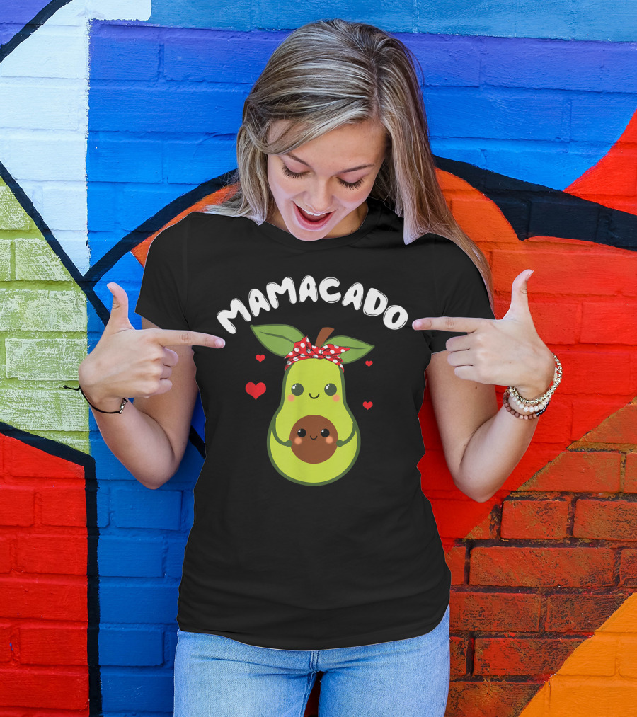 Mamacado Cute Avocado Pregnant With Hearts And Polka Dot Bow T-Shirt