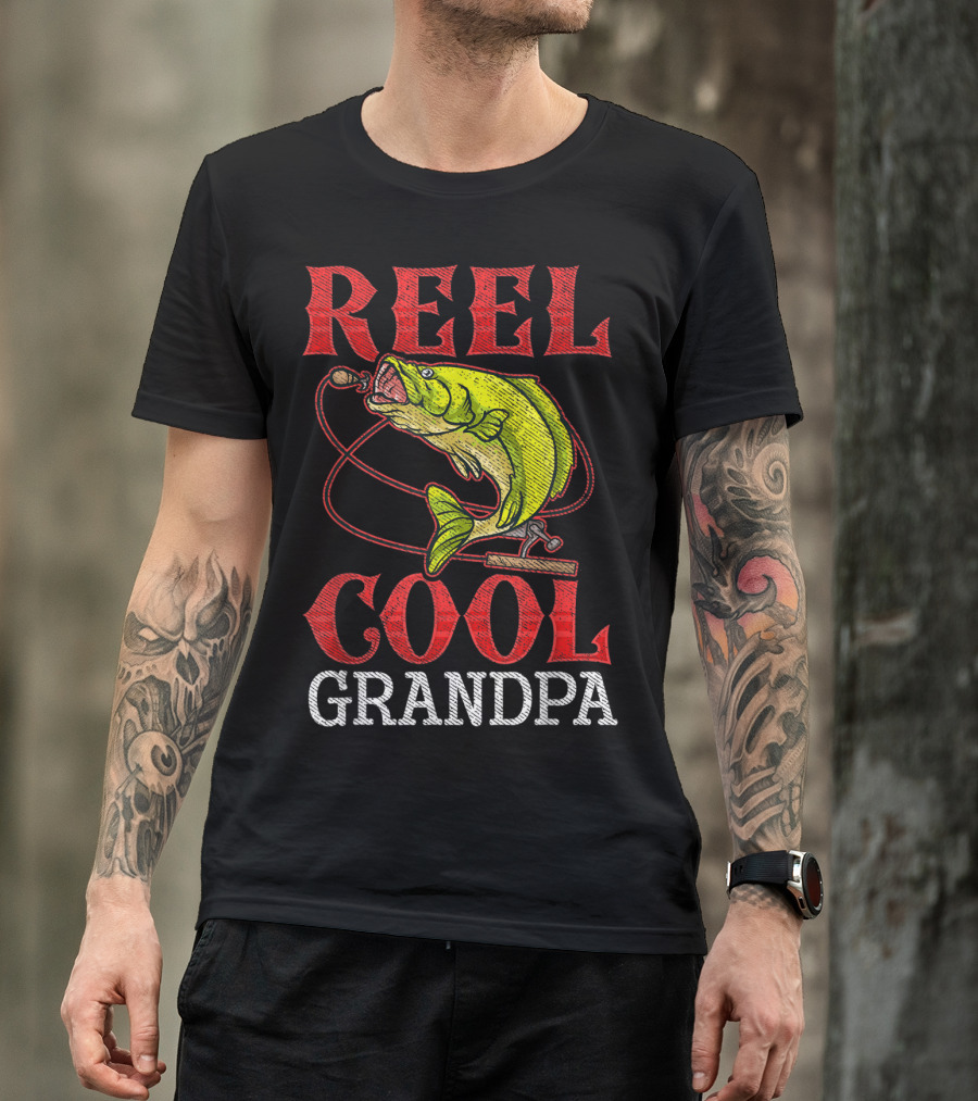 Reel Cool Grandpa Fishing Lover Bass Catcher T-Shirt