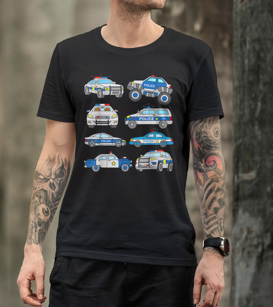 Police Vehicles Cop Cars Badge Lights Variety 911 T-Shirt