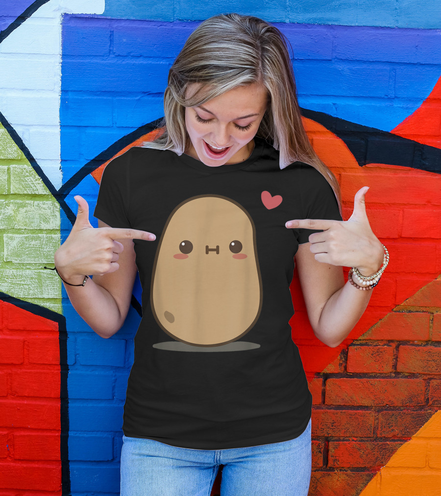 Potato Love Heart Cute Kawaii Character With Heart Balloon T-Shirt