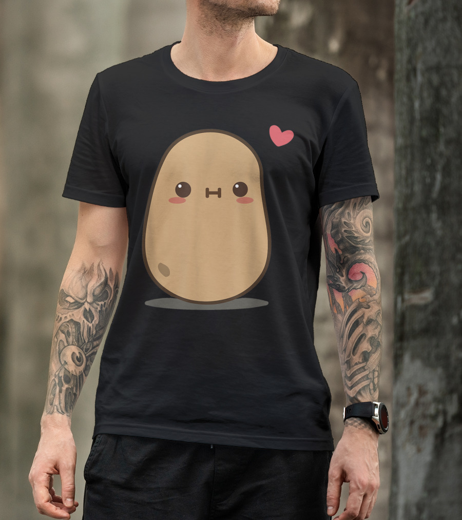 Potato Love Heart Cute Kawaii Character With Heart Balloon T-Shirt
