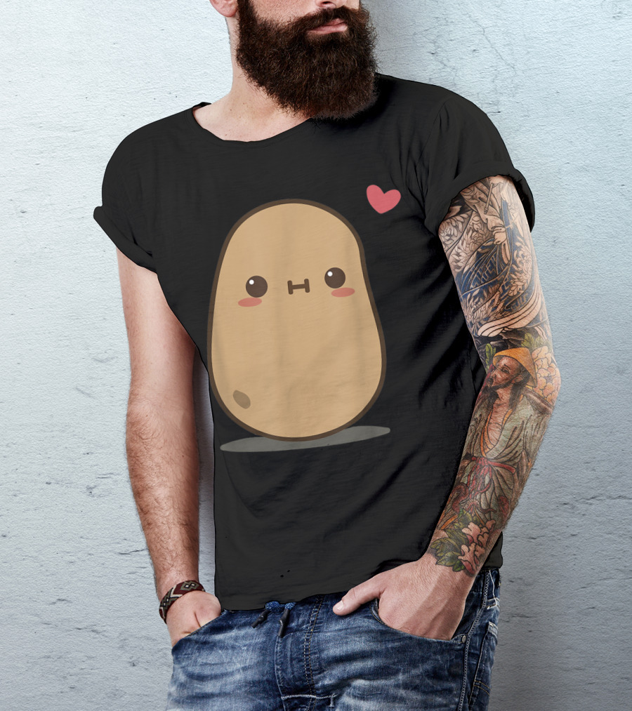 Potato Love Heart Cute Kawaii Character With Heart Balloon T-Shirt