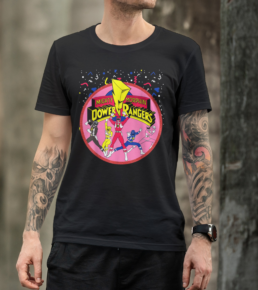 Mighty Morphin Power Rangers Pink Circle With Group T-Shirt