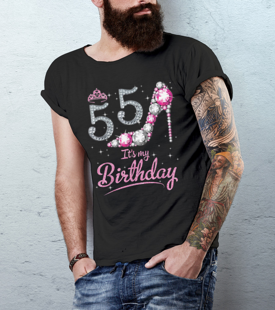 Queen 55 It's My Birthday With Crown And Gem High Heel T-Shirt
