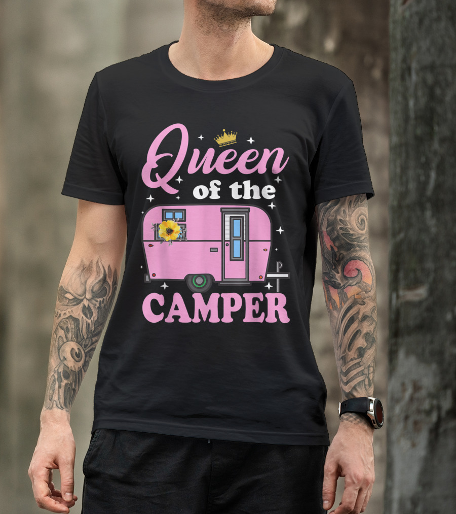 Queen Of The Camper Crowned Floral Retro Caravan Camping Outdoor T-Shirt