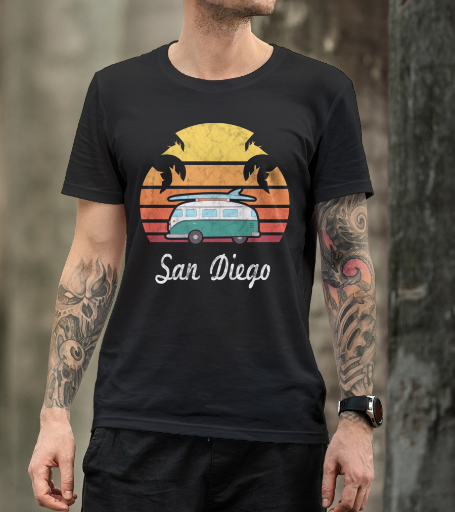 San Diego California Vintage Van Palm Sunset Souvenir T-Shirt