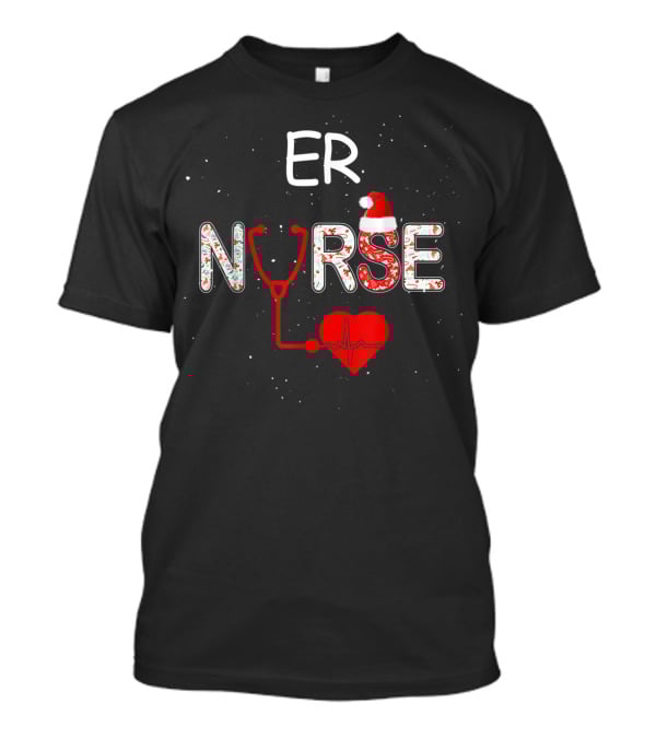 ER Nurse Christmas Santa Hat Stethoscope Heart Xmas Nursing T-Shirt