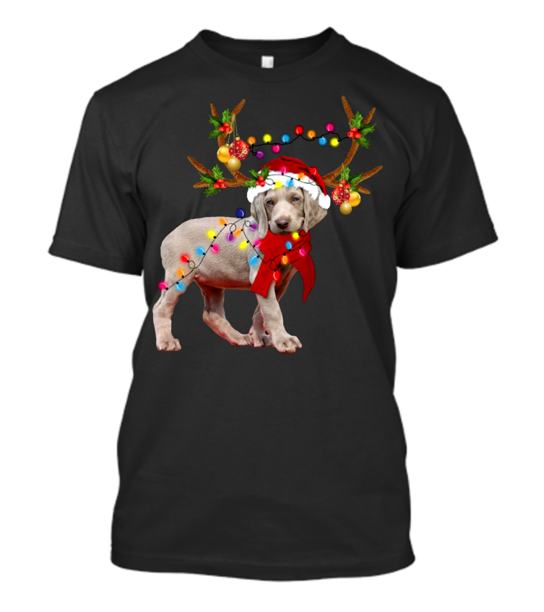 Santa Weimaraner Reindeer Christmas Lights T-Shirt