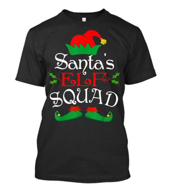 Santa's Elf Squad Christmas Elves Festive Holiday Team With Holly And Elf Hat T-Shirt