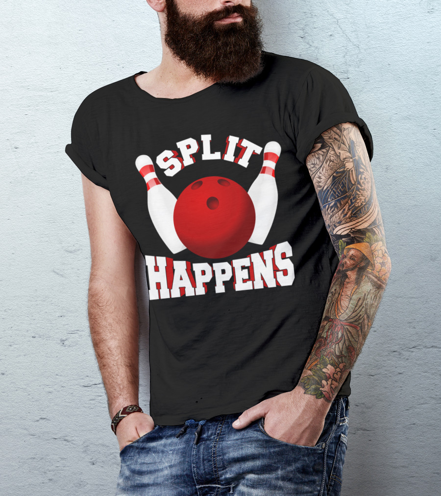 Split Happens Bowling Team Bowlers Joke Red Ball Pins T-Shirt