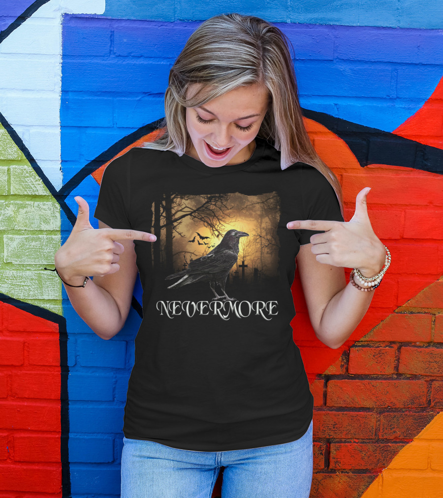 Nevermore Raven Spooky Creepy Edgar Allan Poe T-Shirt