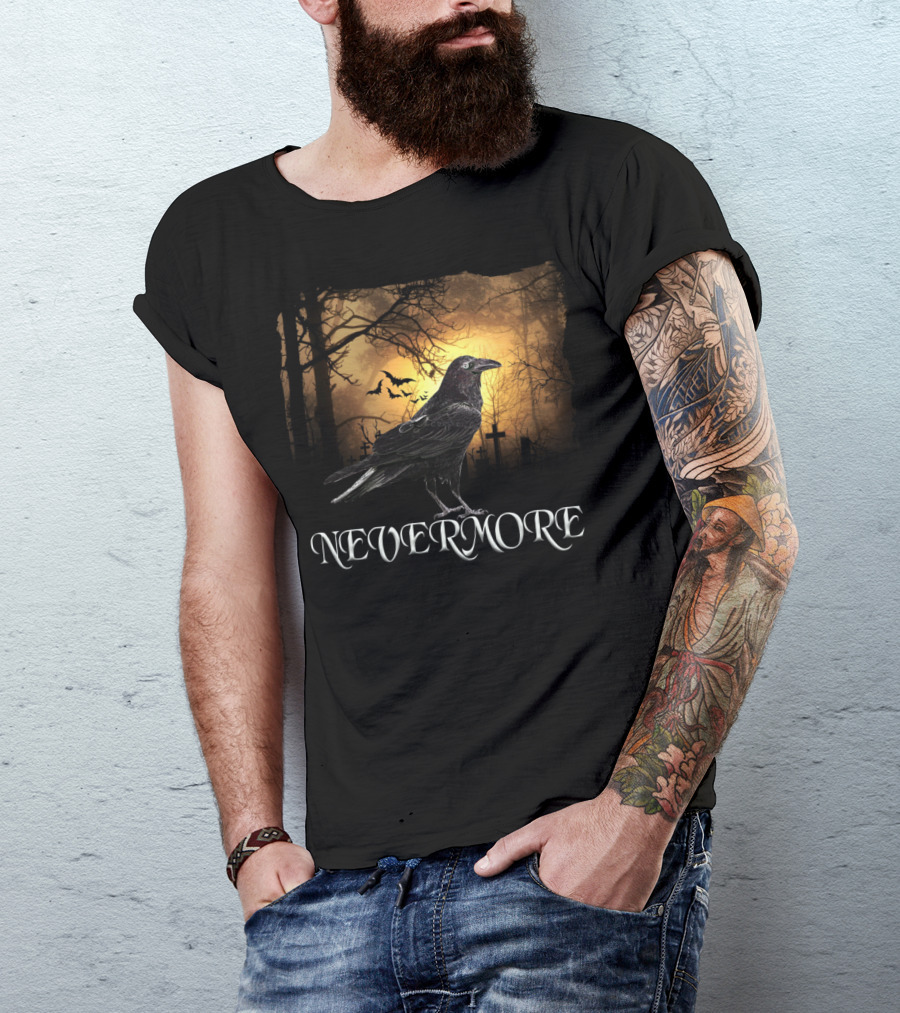 Nevermore Raven Spooky Creepy Edgar Allan Poe T-Shirt