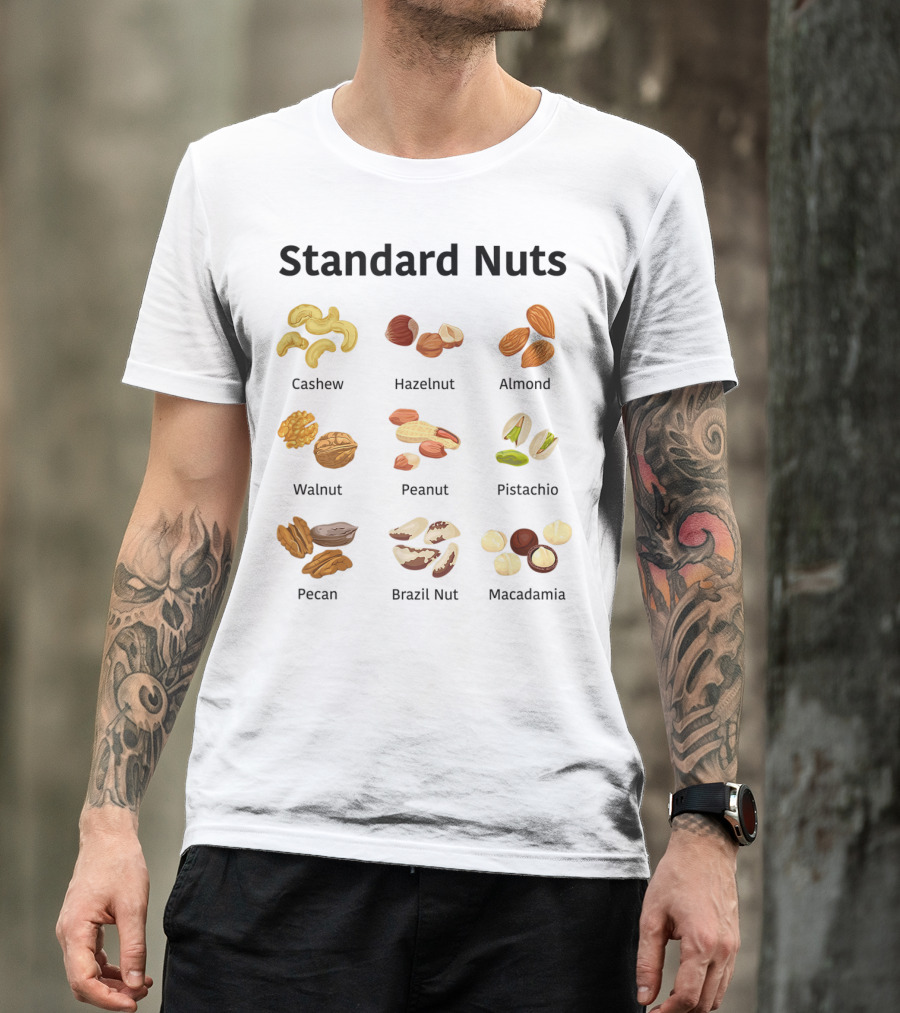 Standard Nuts Youth Cashew Hazelnut Almond Walnut Peanut Pistachio Pecan Brazil Nut Macadamia Lots Of Colors T-Shirt