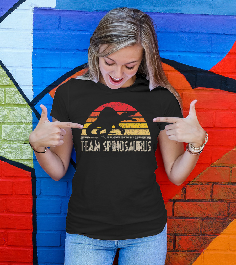 Team Spinosaurus Retro Sunset Silhouette Dinosaur T-Shirt