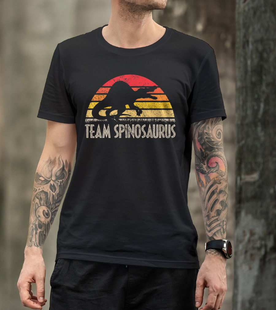 Team Spinosaurus Retro Sunset Silhouette Dinosaur T-Shirt