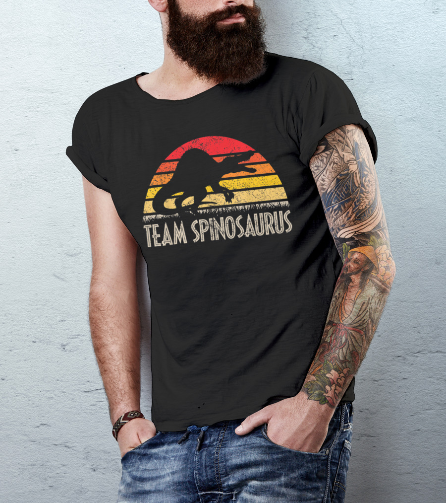 Team Spinosaurus Retro Sunset Silhouette Dinosaur T-Shirt