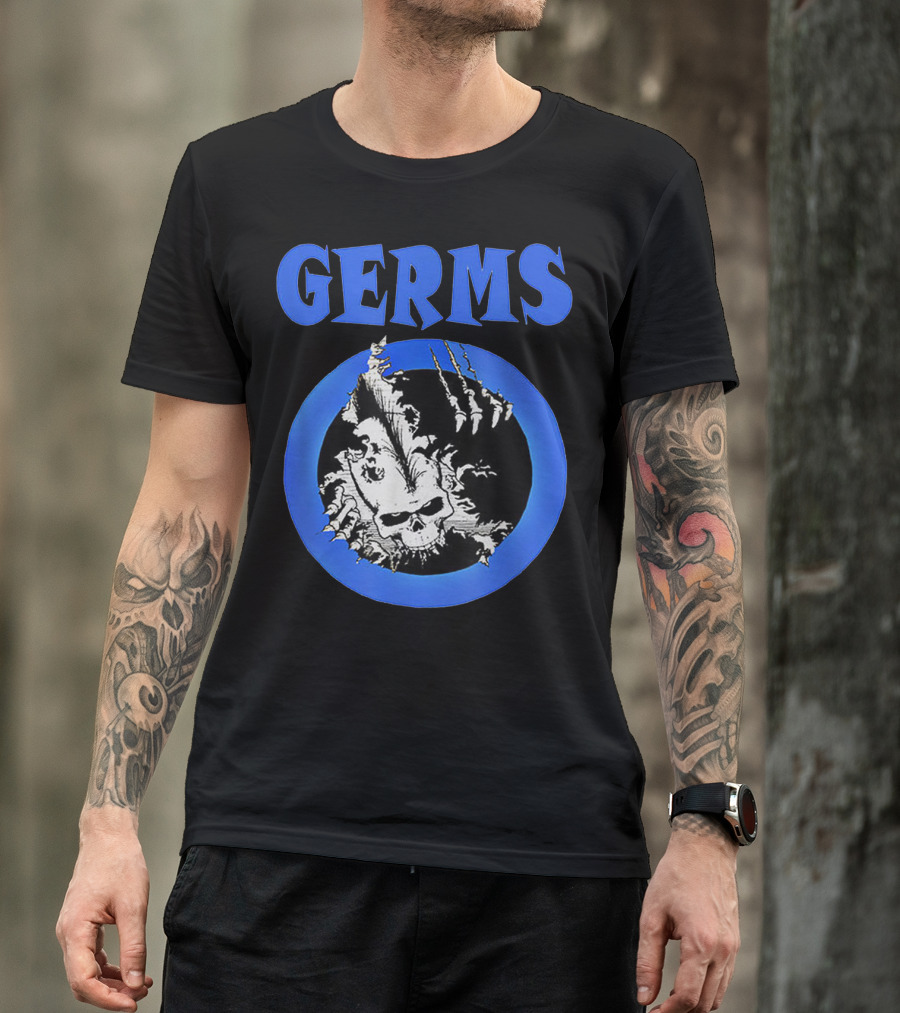 Germs Punk Rock Cool Skull Symbol With Blue Circle T-Shirt
