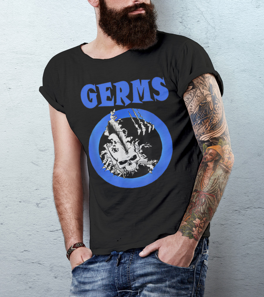 Germs Punk Rock Cool Skull Symbol With Blue Circle T-Shirt