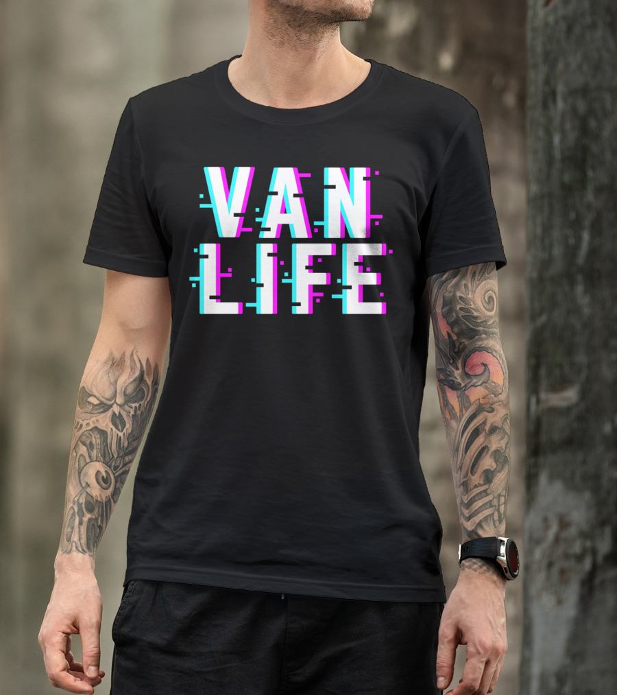Van Life Camper Van Glitch Typography T-Shirt