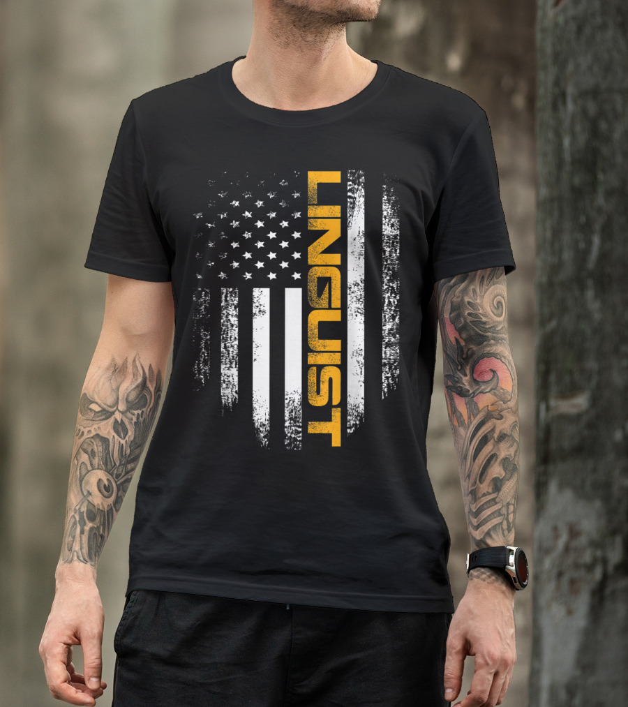 Vintage American USA Flag Linguist Cool T-Shirt