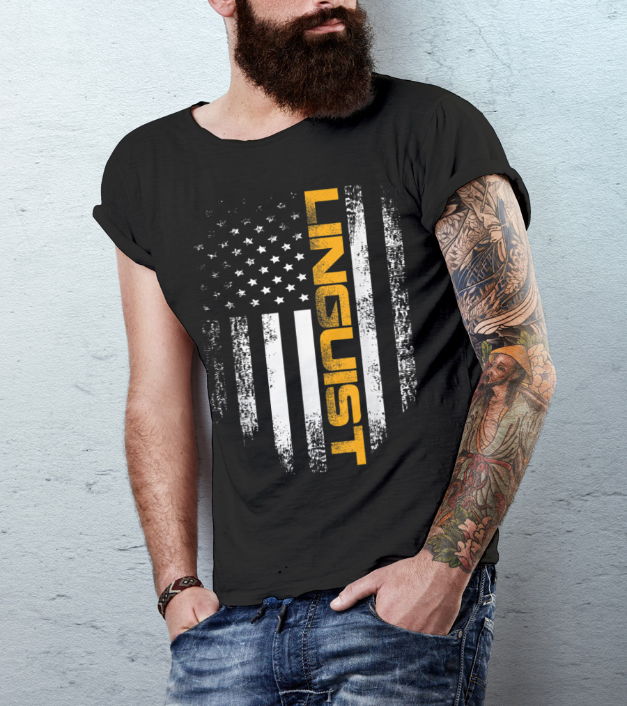Vintage American USA Flag Linguist Cool T-Shirt