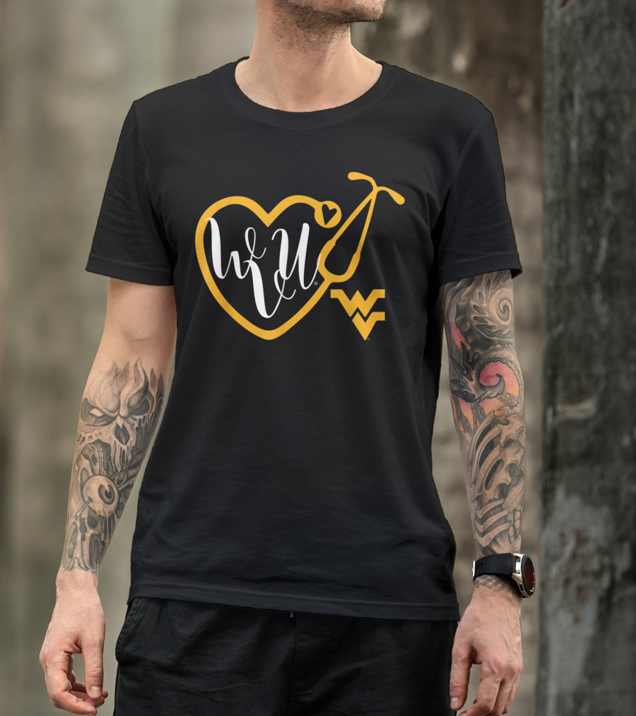 WVU West Virginia Mountaineers Nurse Heart Stethoscope T-Shirt