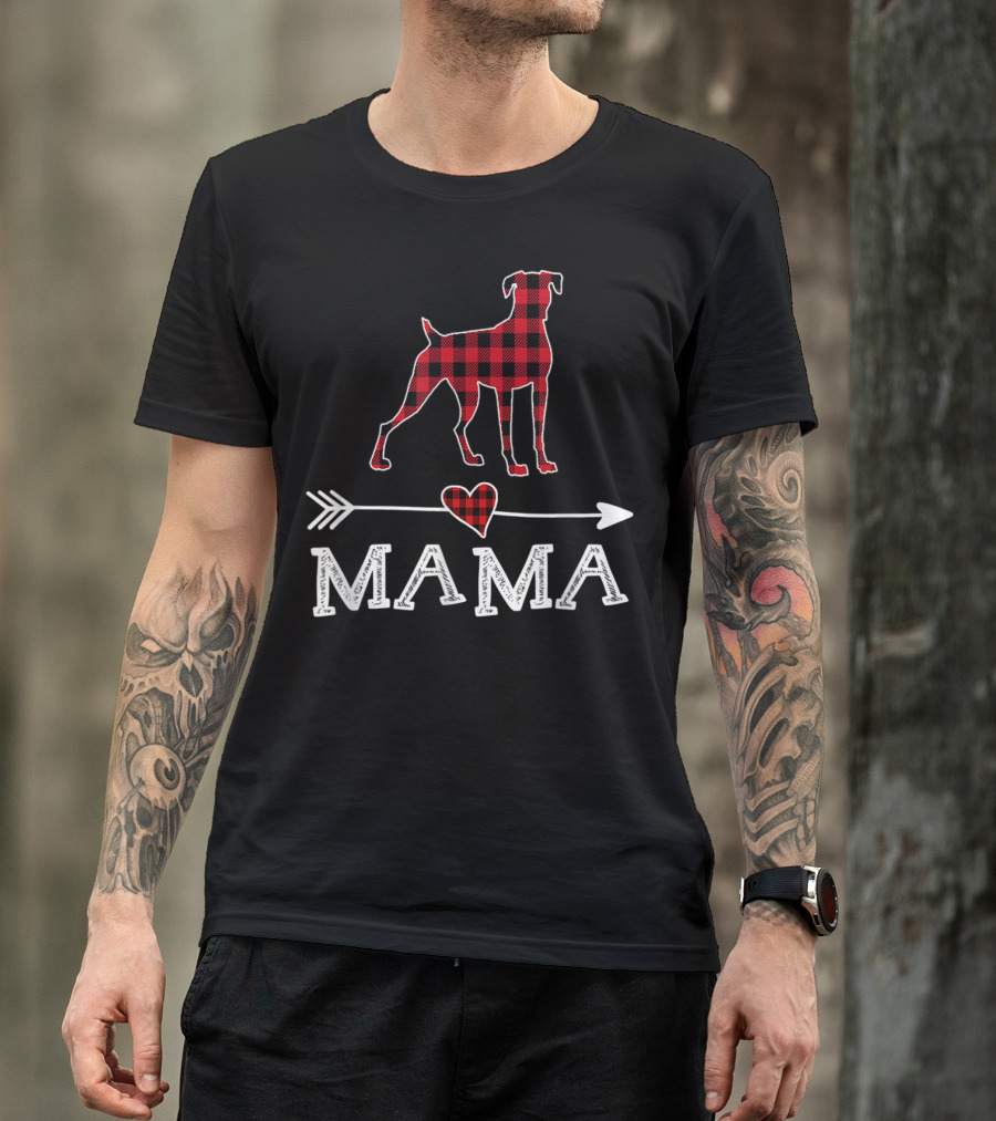 Mama Red Plaid Boxer Dog Heart Buffalo T-Shirt