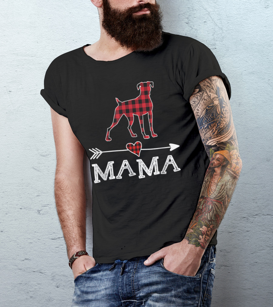 Mama Red Plaid Boxer Dog Heart Buffalo T-Shirt