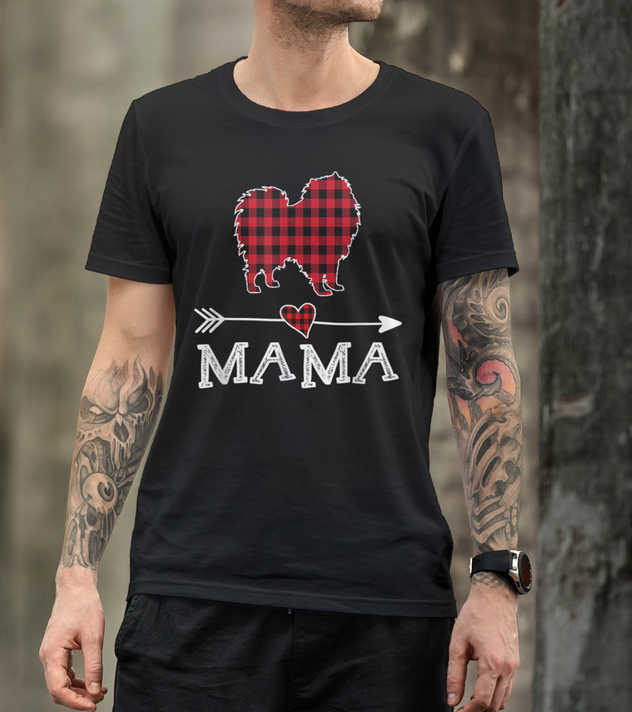Plaid Keeshond Heart Mama Buffalo Dog Mom Arrow T-Shirt