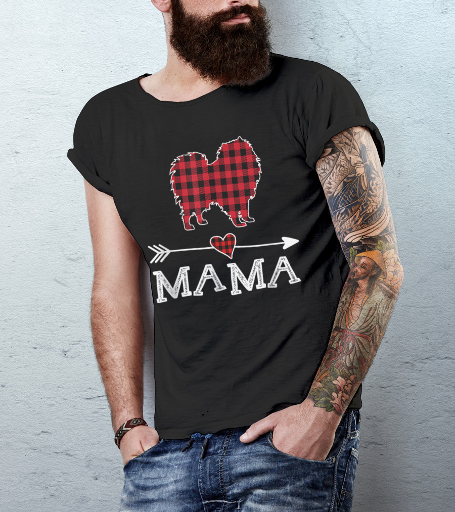 Plaid Keeshond Heart Mama Buffalo Dog Mom Arrow T-Shirt