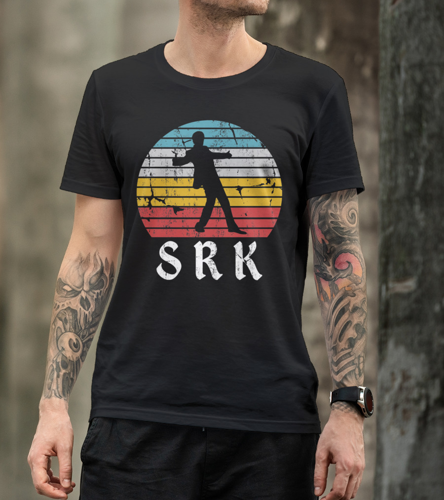 SRK Pose With Retro India Silhouette And Stripes T-Shirt