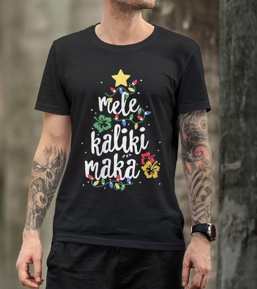 Mele Kalikimaka Hawaiian Christmas Lights And Hibiscus Holiday T-Shirt