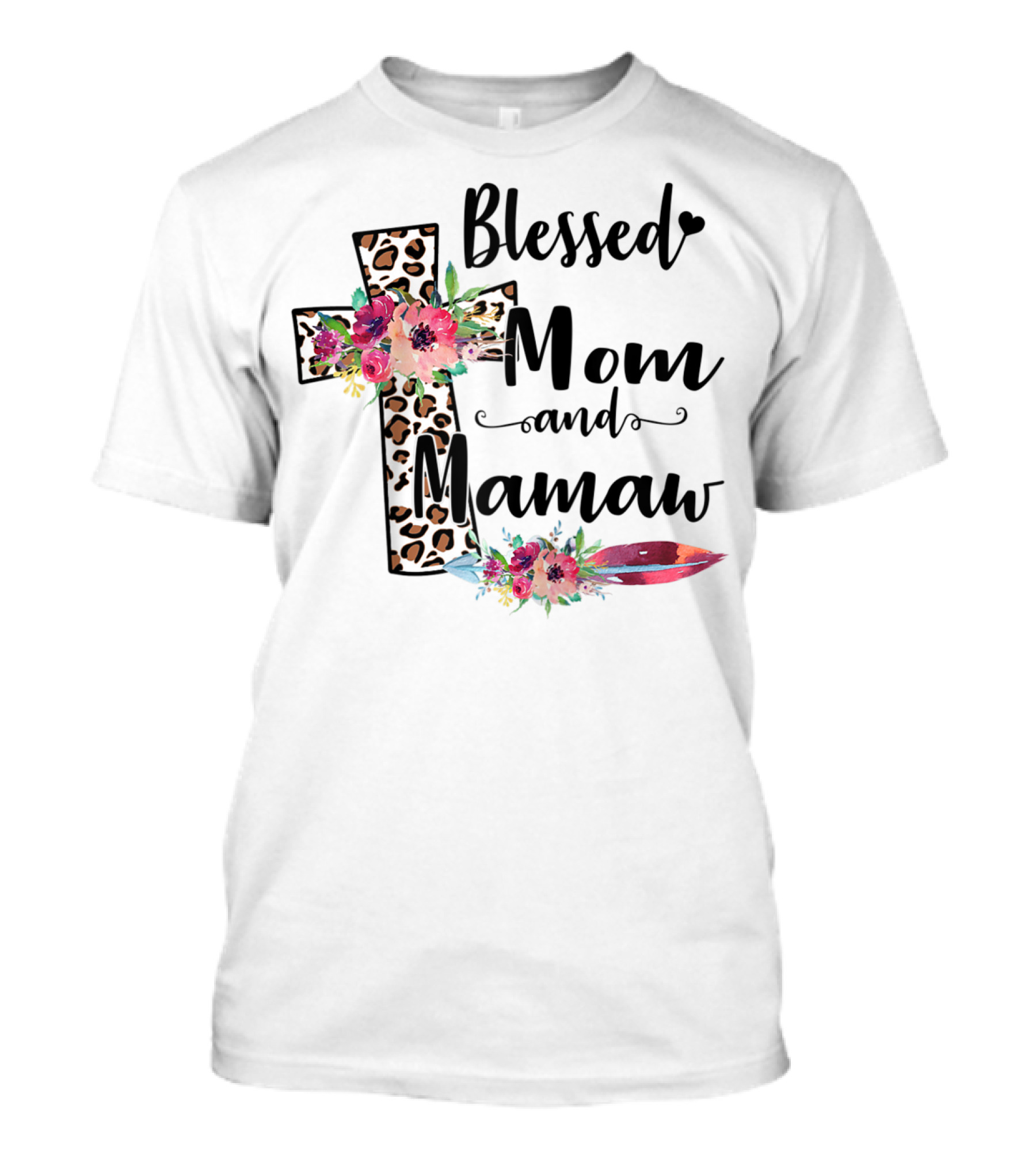 Blessed To Be Called Mom And Mamaw Floral Leopard Cross T-Shirt