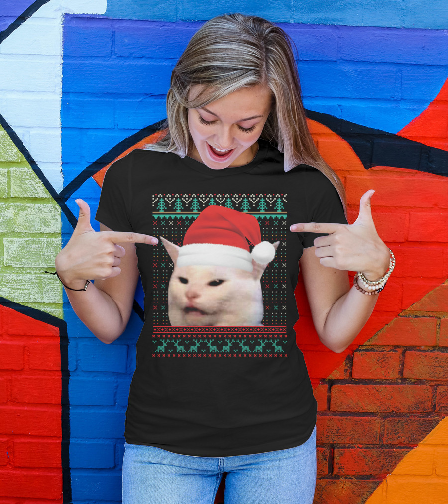 Cat Ugly Santa Hat Christmas Sweater Meme T-Shirt