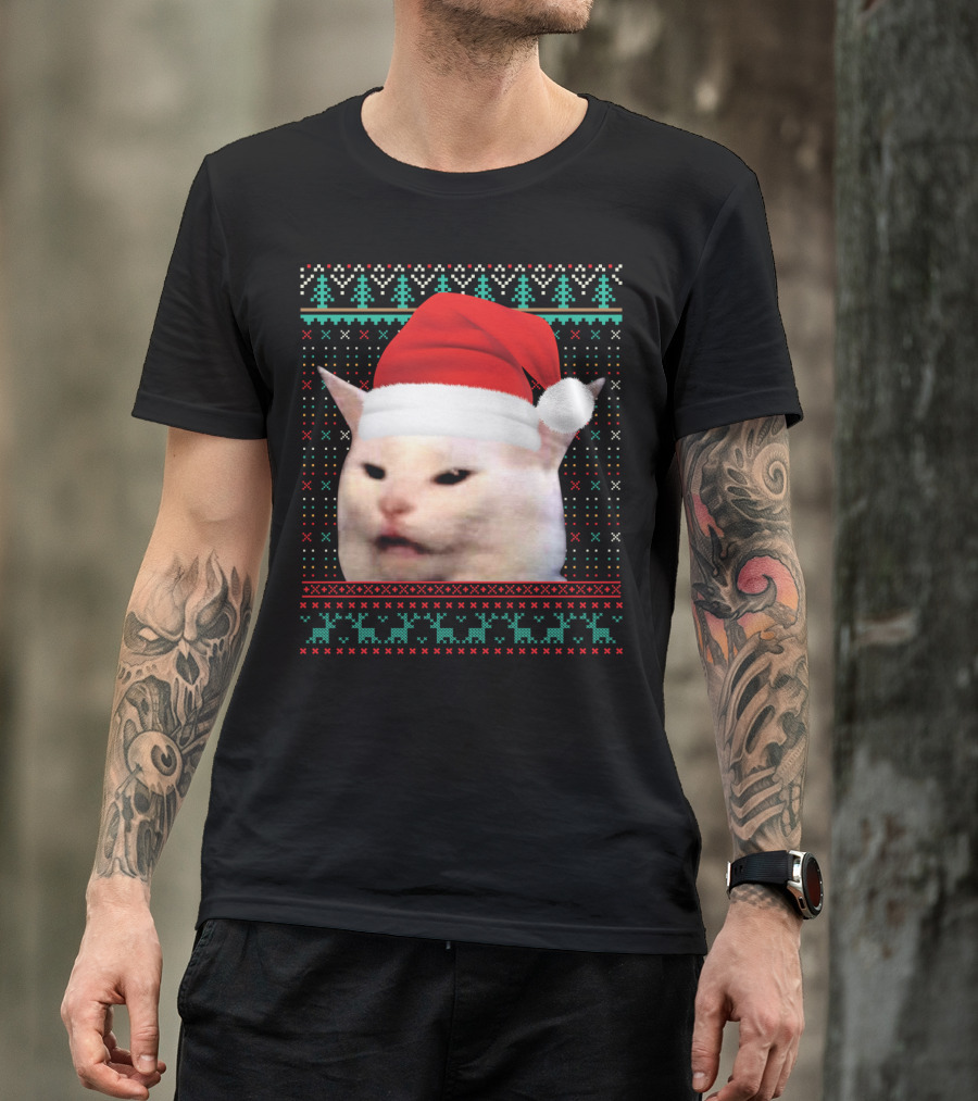 Cat Ugly Santa Hat Christmas Sweater Meme T-Shirt