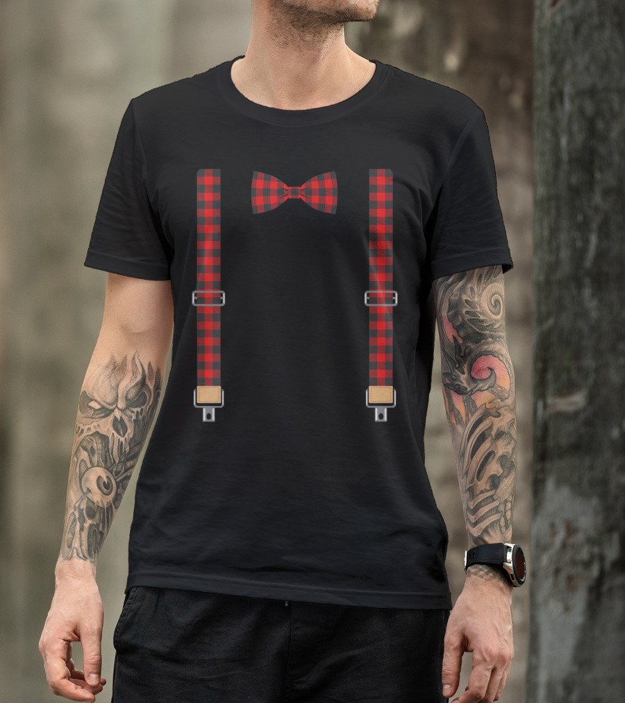 Christmas Buffalo Plaid Bow Tie And Suspenders T-Shirt