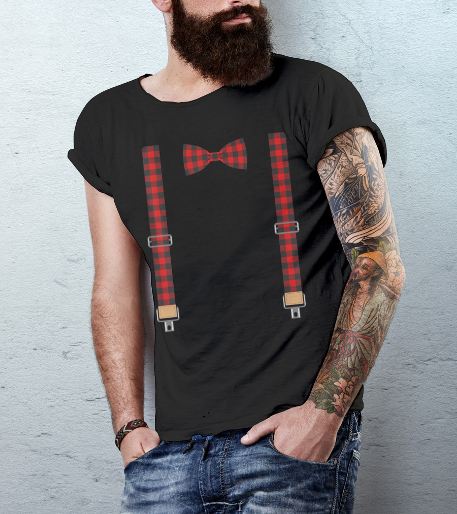 Christmas Buffalo Plaid Bow Tie And Suspenders T-Shirt