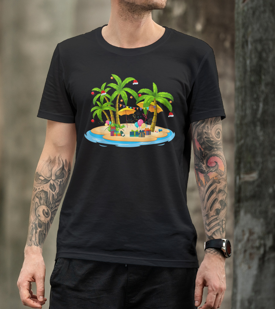 Tropical Christmas Island With Palm Trees And Coconuts T-Shirt