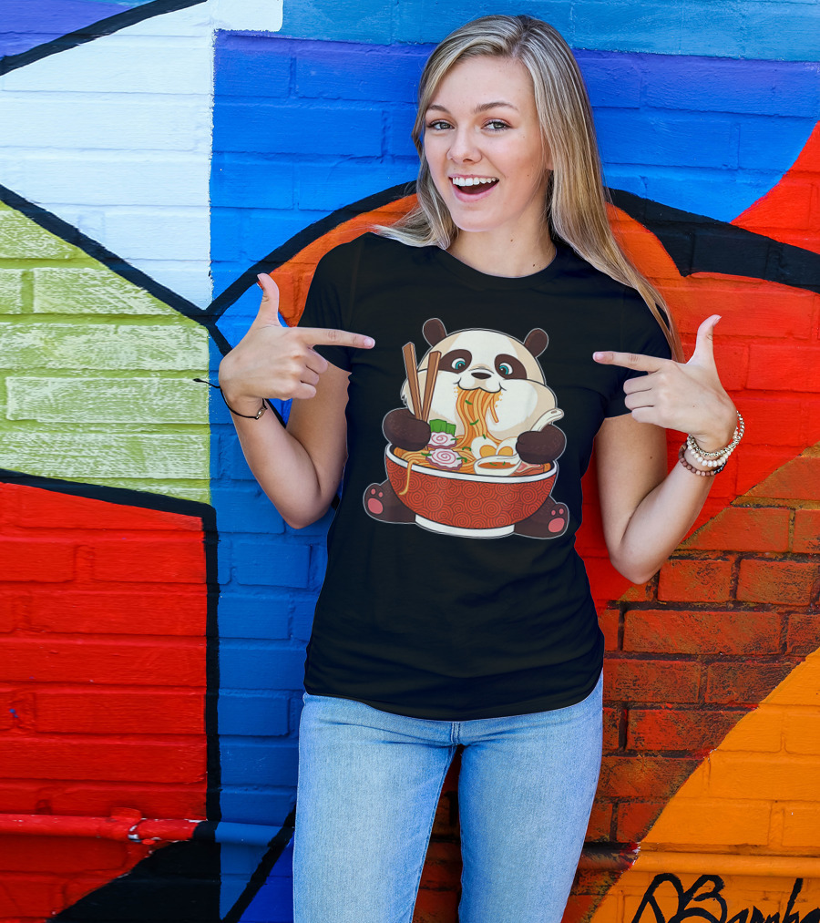 Cute Panda Bear Enjoying Japanese Ramen Noodles T-Shirt