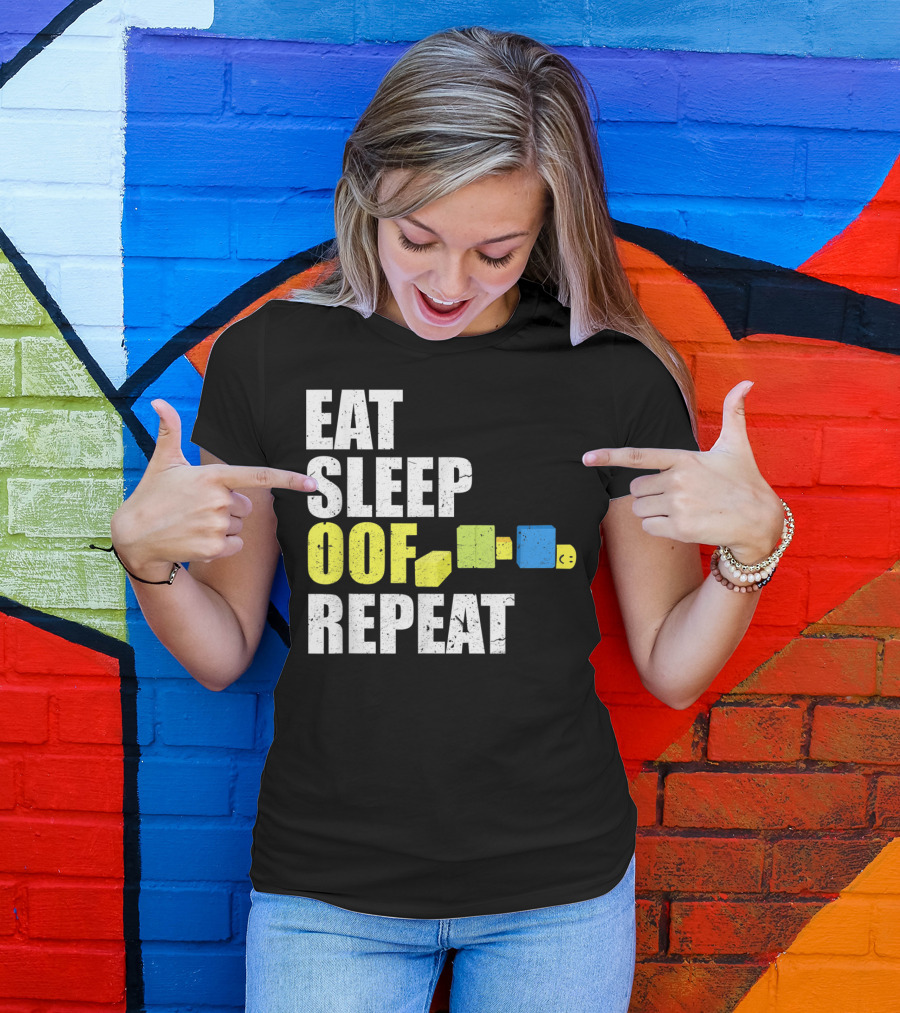 Eat Sleep Oof Repeat Gamers Blocky Character Banner T-Shirt