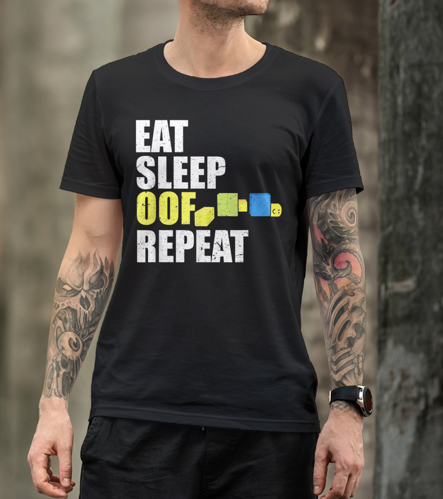 Eat Sleep Oof Repeat Gamers Blocky Character Banner T-Shirt