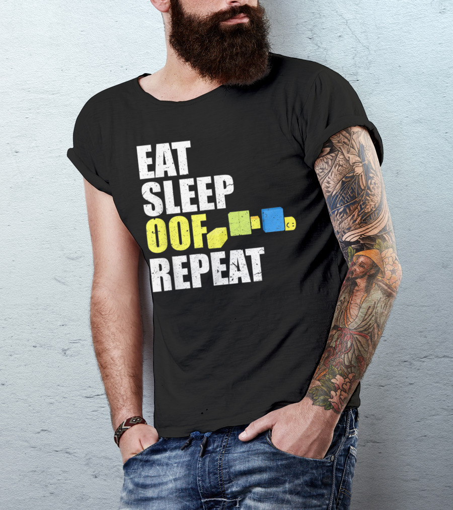 Eat Sleep Oof Repeat Gamers Blocky Character Banner T-Shirt