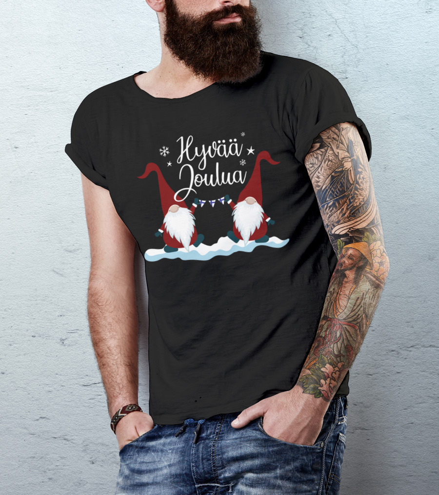 Hyvää Joulua Finnish Merry Christmas Finland Gnomes T-Shirt