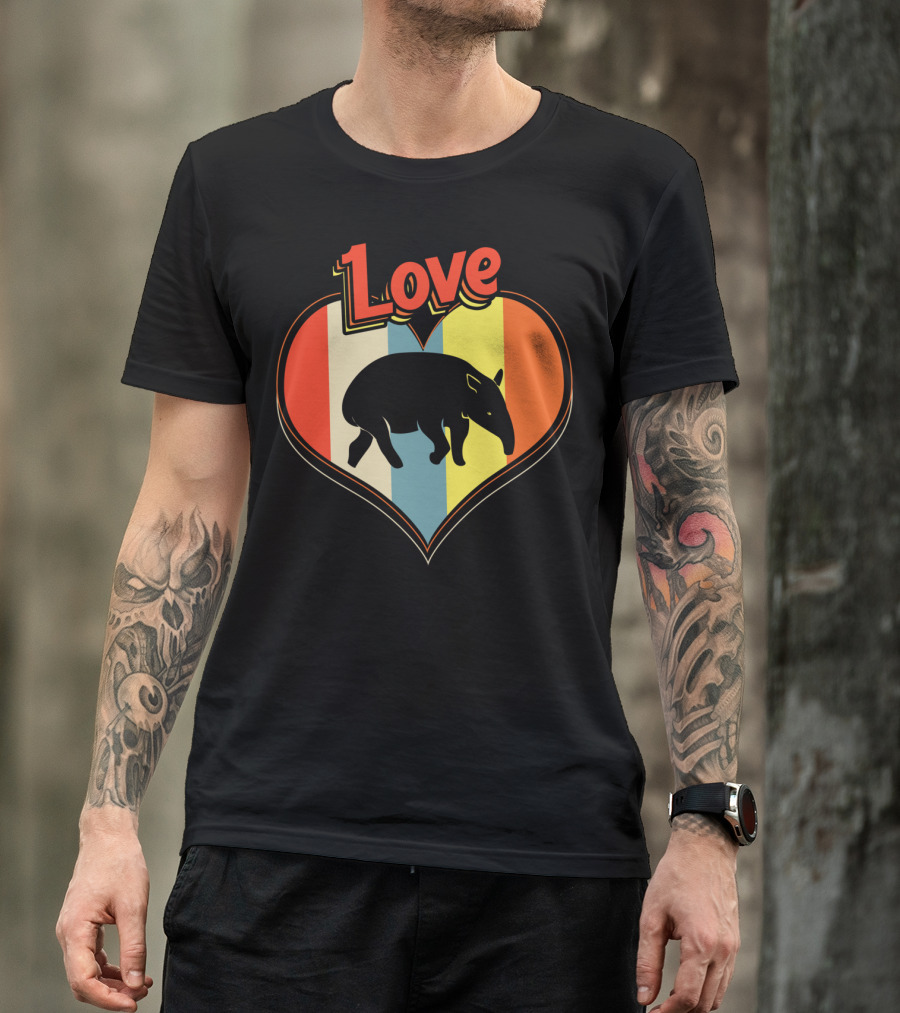 Love Heart Tapir Vintage Stripe T-Shirt