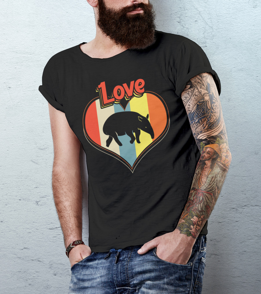 Love Heart Tapir Vintage Stripe T-Shirt