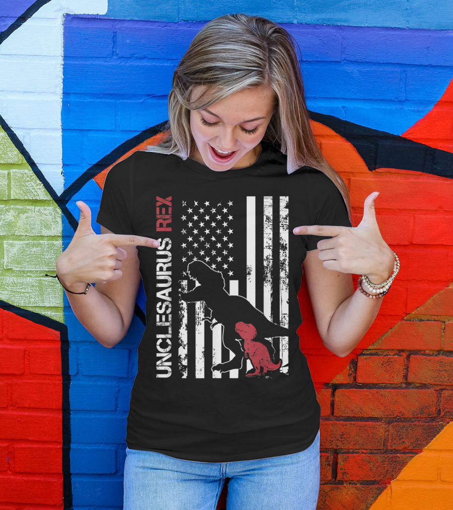 Unclesaurus Rex Dinosaur USA Flag Family T-Shirt