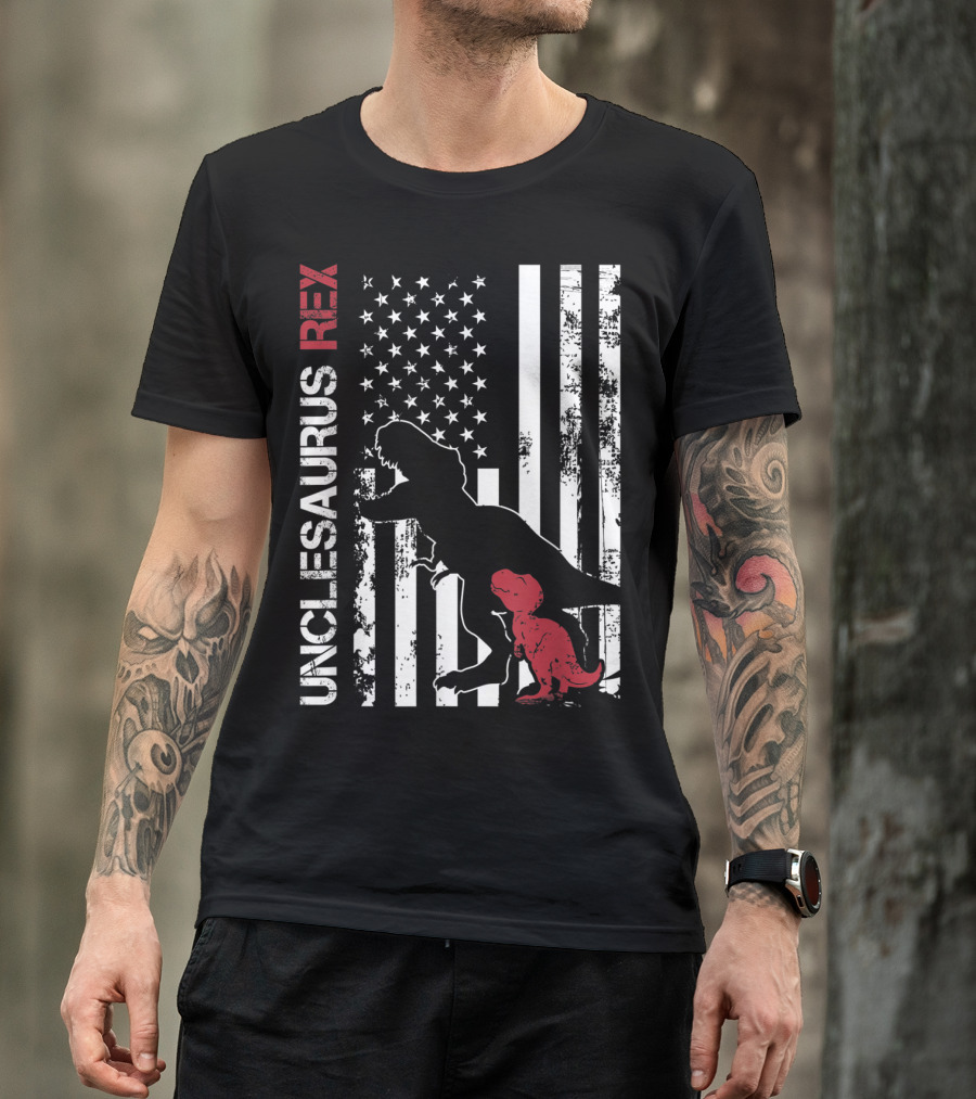Unclesaurus Rex Dinosaur USA Flag Family T-Shirt