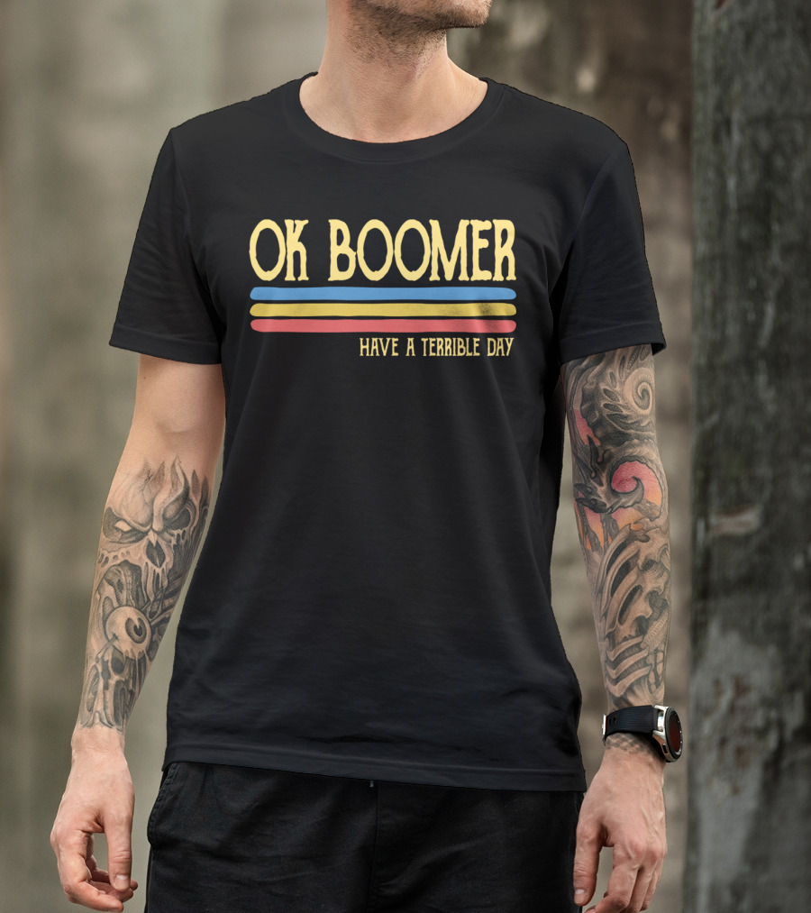 Ok Boomer Have A Terrible Day Retro Stripes T-Shirt