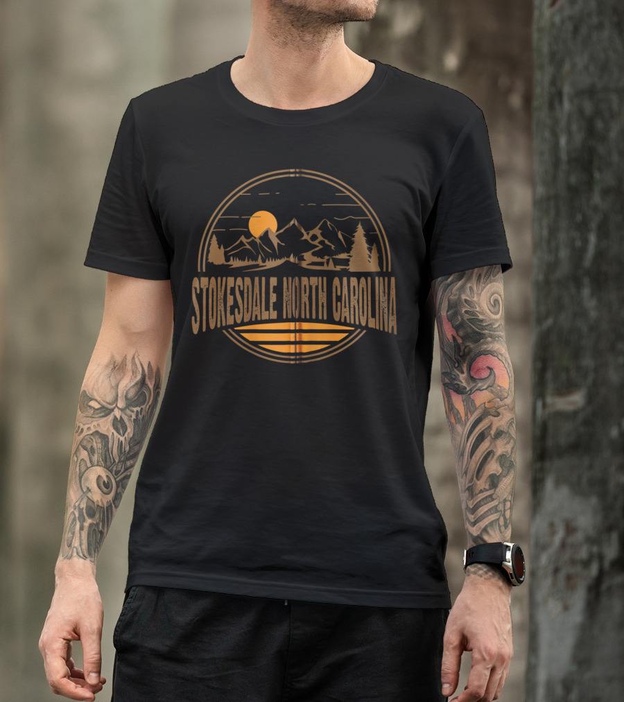 Stokesdale North Carolina Retro Mountain Sunset Scene T-Shirt